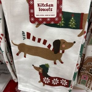 Festive Dachshund Kitchen Towels